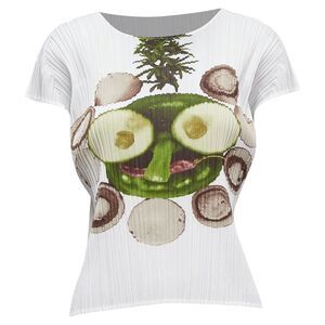 Issey Miyake Pleats Please Cucumber Mushroom Print Face Top